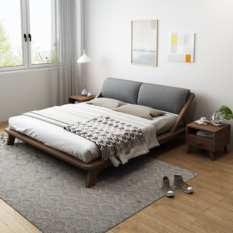 北欧风格实木床1.8米现代简约软靠婚床双人床1.5m卧室白蜡木家具