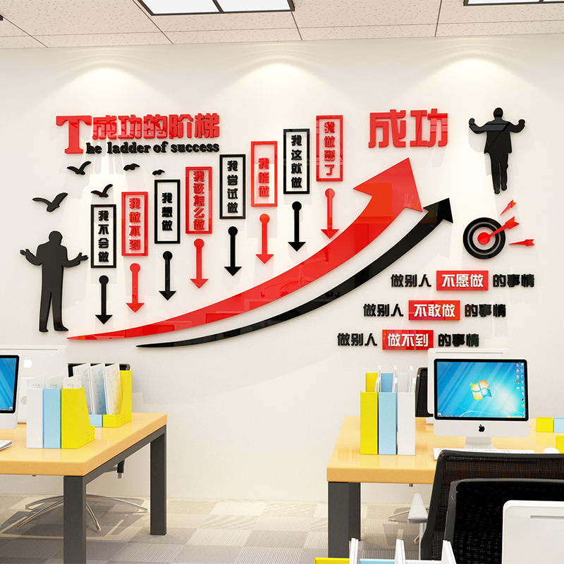 成功的阶梯励志标语墙贴会议室背景墙贴纸办公室墙面装饰企业文化