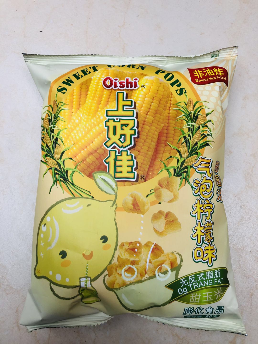 oishi/上好佳玉米田园泡柠檬味80克