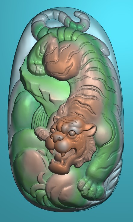 十二生肖下山老虎 上山猛虎 虎虎生威精雕图 浮雕玉雕电脑雕刻jdp