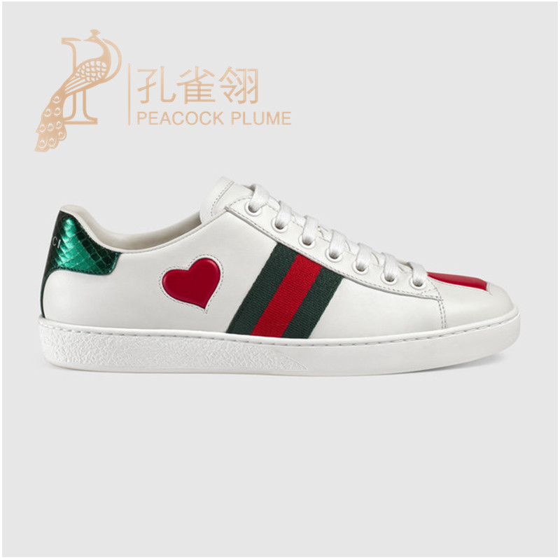 gucci/古奇女鞋19新款爱心皮革刺绣低帮运动鞋435638 a38m0 9074