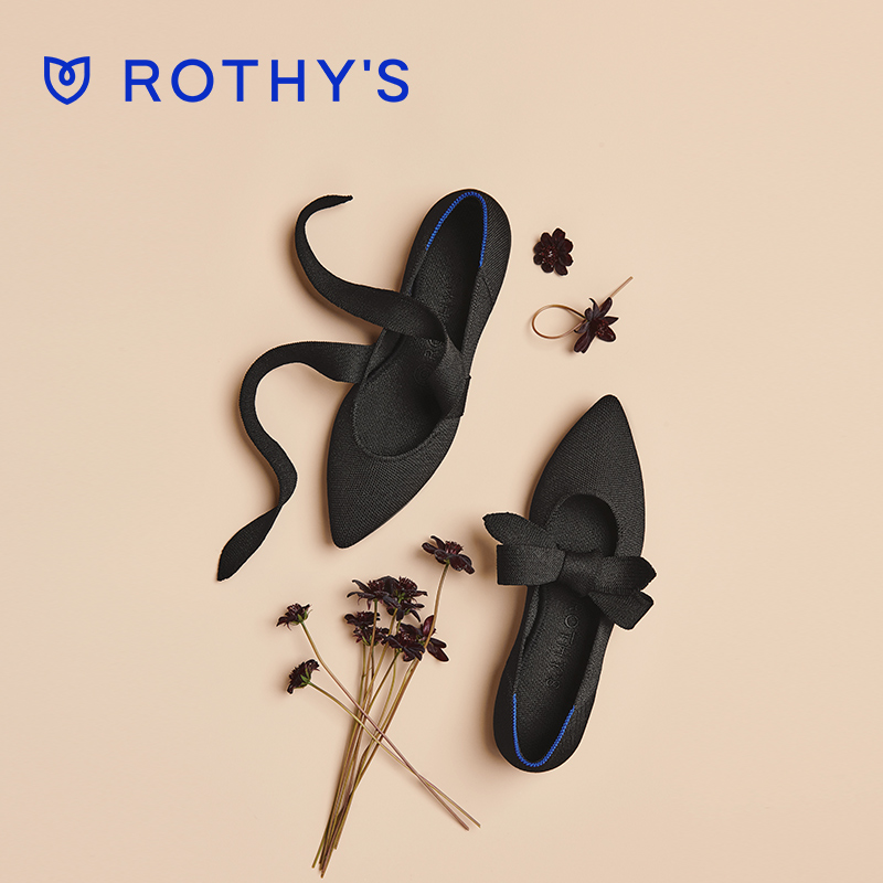 rothy's2020春新款休闲浅口尖头玛丽珍平底单鞋女纯黑色rothys