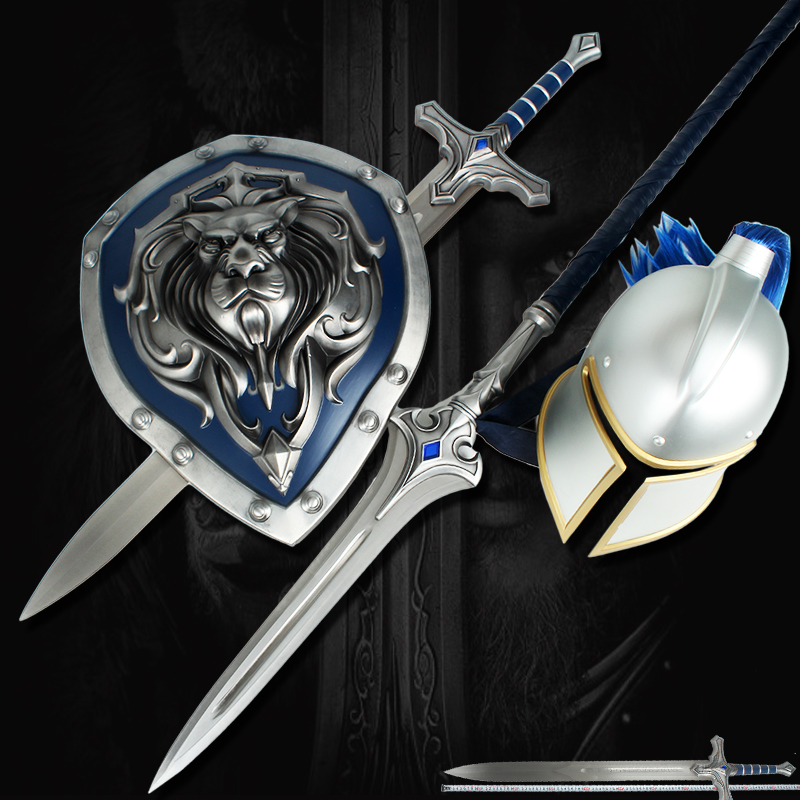 魔兽电影雄狮之心盾牌暴风城士兵长矛单手剑全金属头盔1比1未开刃