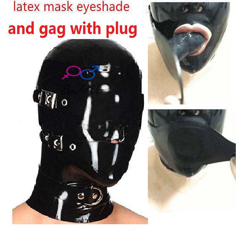 现货脖子带铁环皮带乳胶头套面具带移动眼罩口罩可拆卸眼布口塞罩