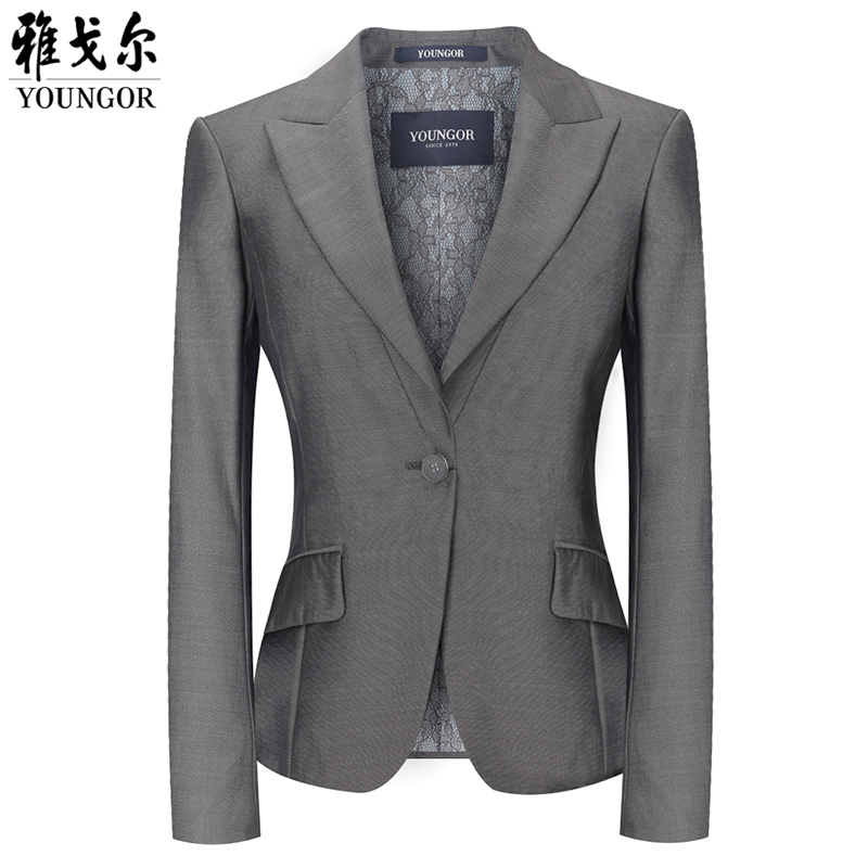 雅戈尔女装商务西服套装上衣羊毛毛料灰色女士西装修身职业装正品