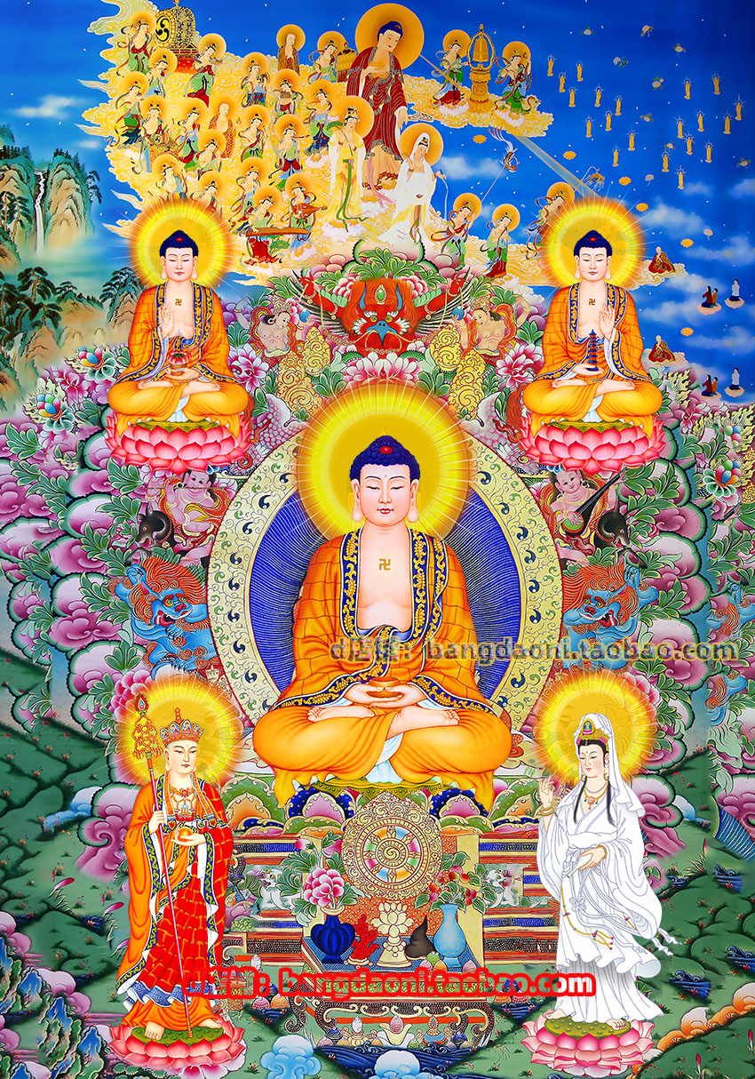 娑婆西方三圣地藏王佛像神像挂画极乐世界观音菩萨画像释迦牟尼佛