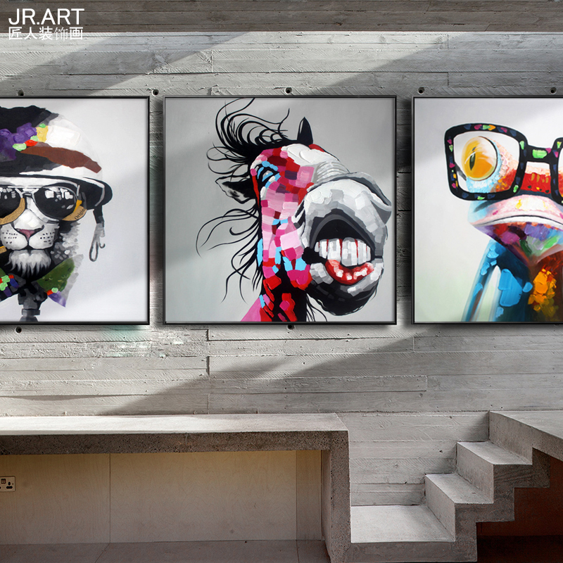 创意动物手绘画北欧风格客厅沙发墙画卧室挂画餐厅壁画波普抽象画