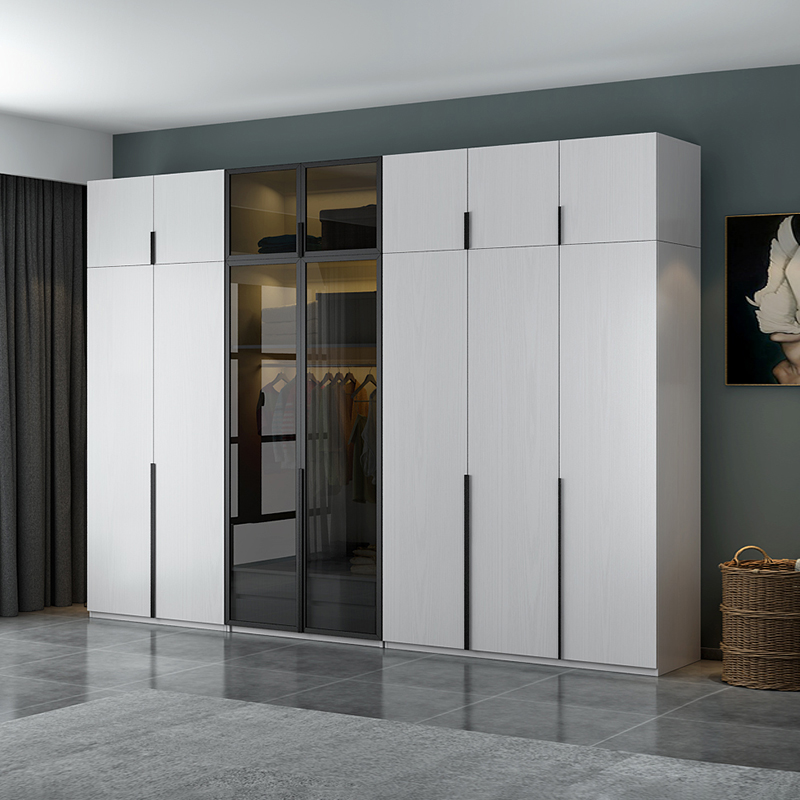 北欧衣柜组合现代简约家具平开门组装二三四六门玻璃门木质大衣柜