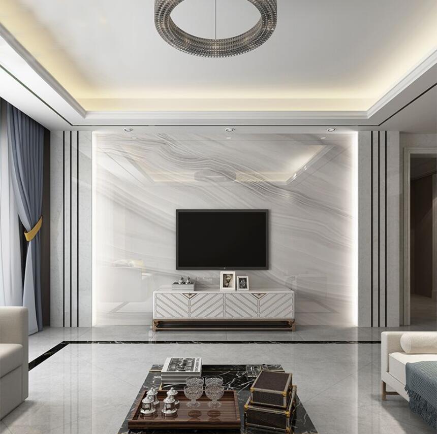 微晶石电视背景墙瓷砖仿大理石材欧式客厅现代简约轻奢大气爵士白