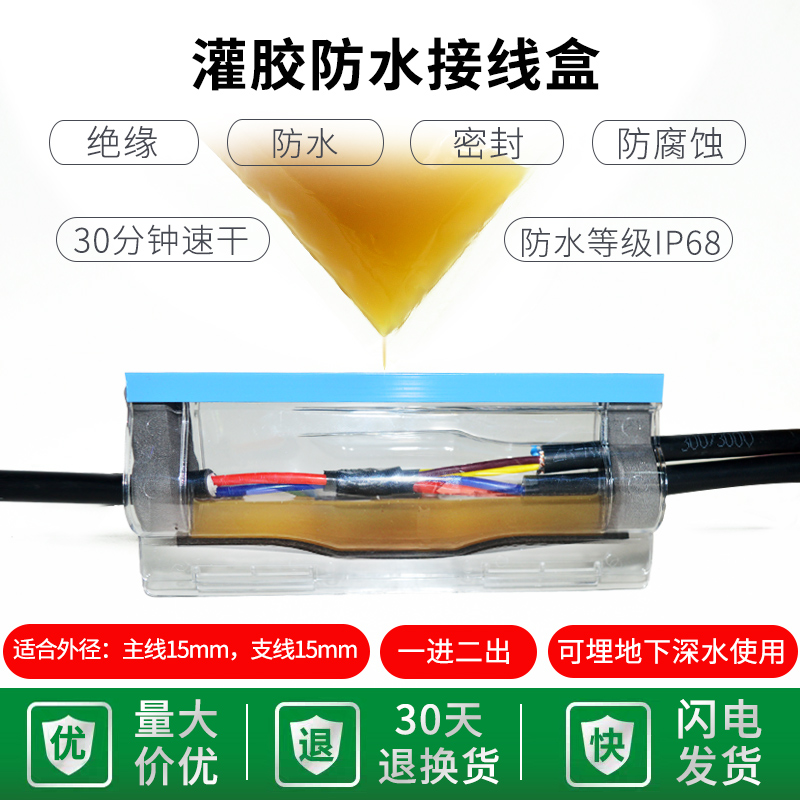 f1路灯灌胶电缆防水接线盒地埋一进二出分线盒深水潜水泵泡水接头