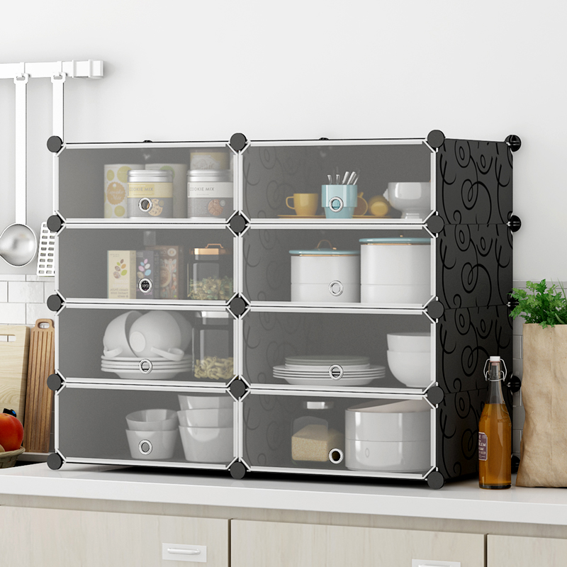 简易碗柜餐边柜小型家用多功能组装储物柜简约现代塑料橱柜厨房柜