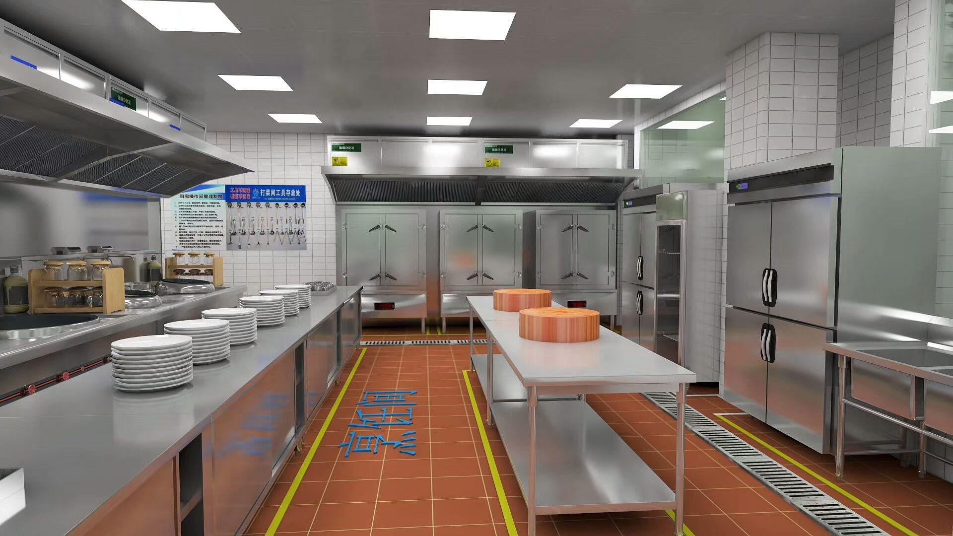 酒店中西餐厅学校政府幼儿园食堂商用厨房cad平面效果图3d设计