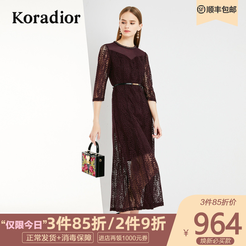 koradior/珂莱蒂尔品牌女装2018夏装新款红色长款修身收腰连衣裙