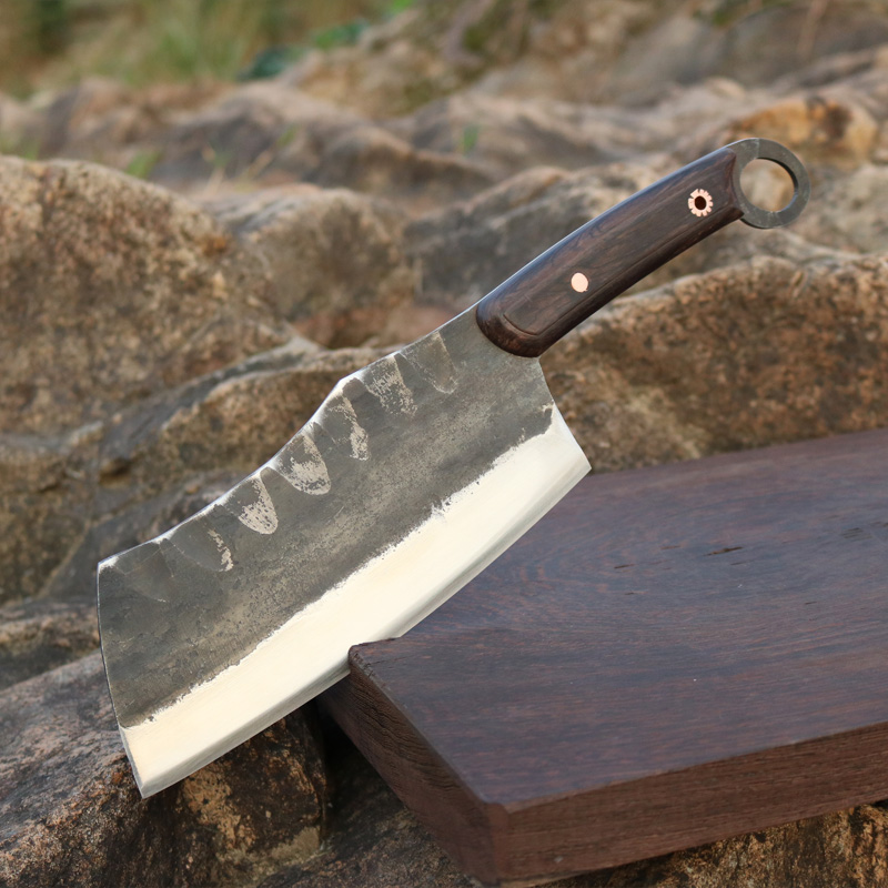 龙泉螭龙纯手工锻打菜刀传统高锰钢一体老式切片铁刀薄刃厨师刀具