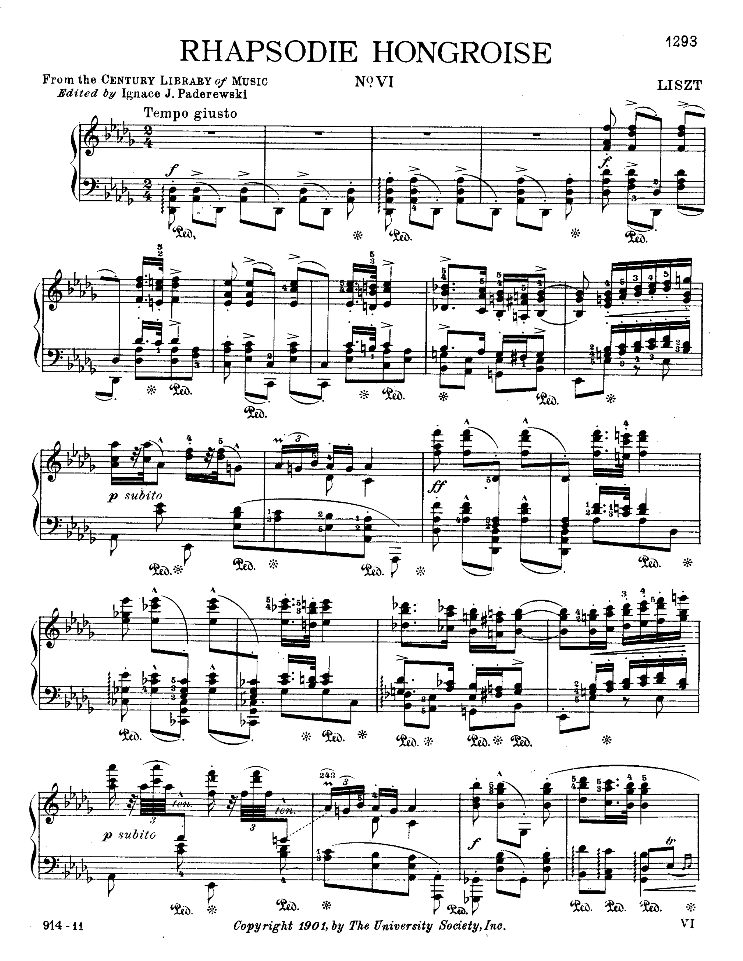 李斯特 匈牙利狂想曲6 第六号 no.6 钢琴谱带指法 高清