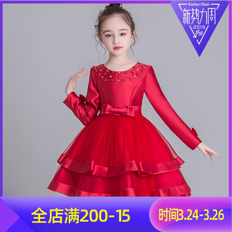 儿童礼服裙2019秋冬款长袖蓬蓬网纱裙子女童公主裙中大童装演出服