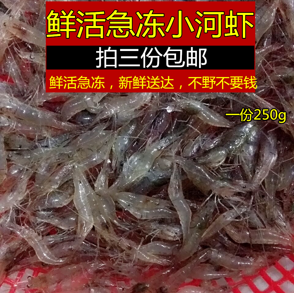 野生淡水小河虾活虾鲜活新鲜河虾活体冻虾小白虾250g装喂龙鱼包邮