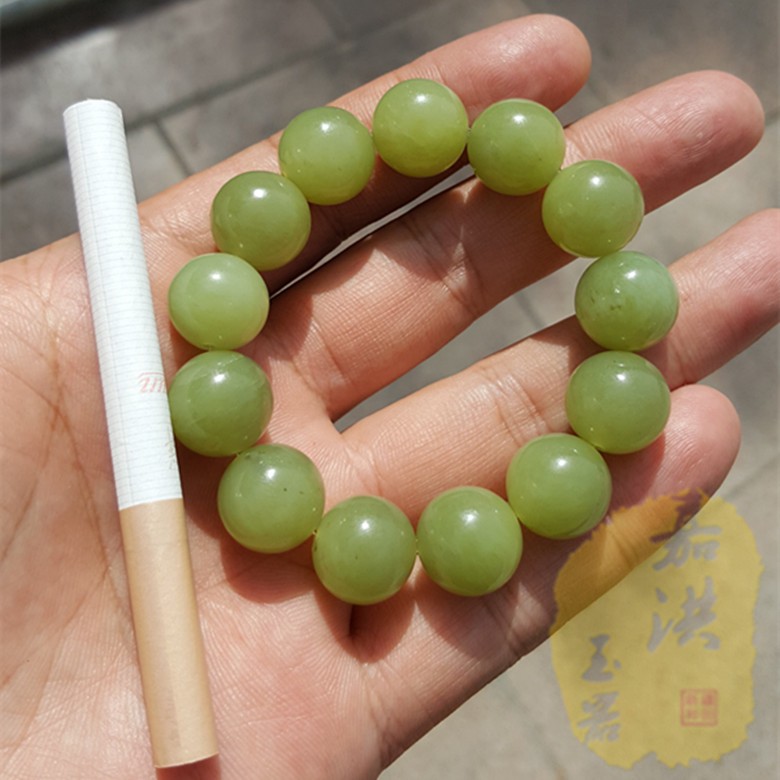 嘉洪玉器 新疆和田玉若羌青黄口 黄玉 山料1.2尺寸圆珠女士手串