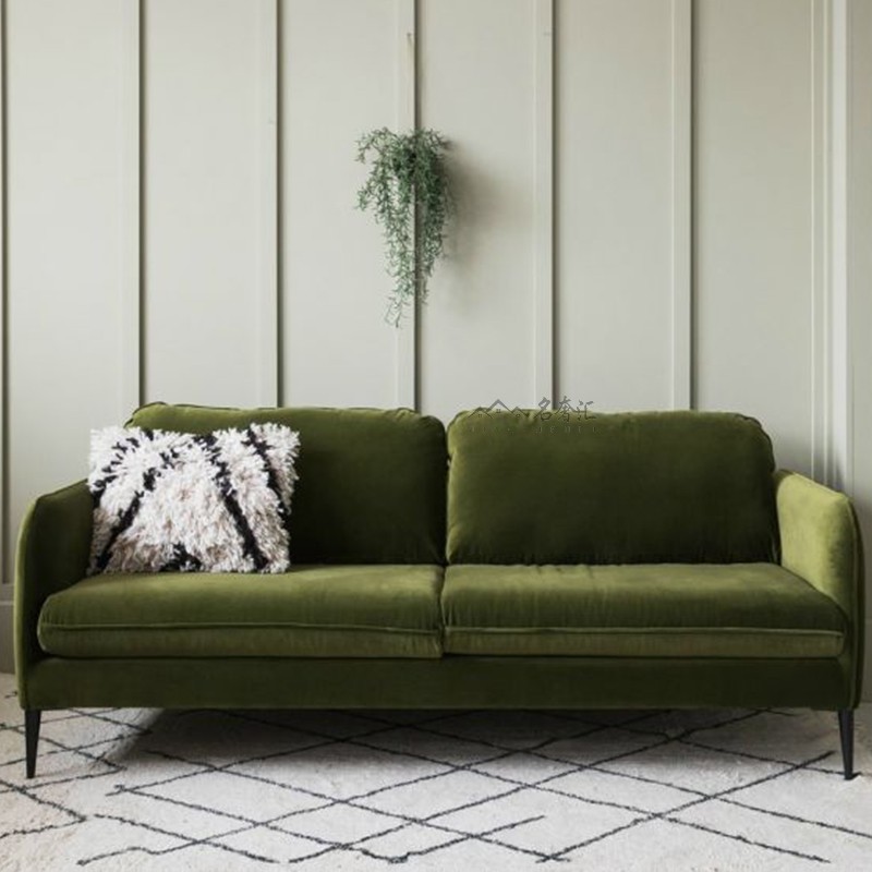 轻奢现代简约布艺ins风小户型客厅整装三人绒布北欧极简绿色沙发