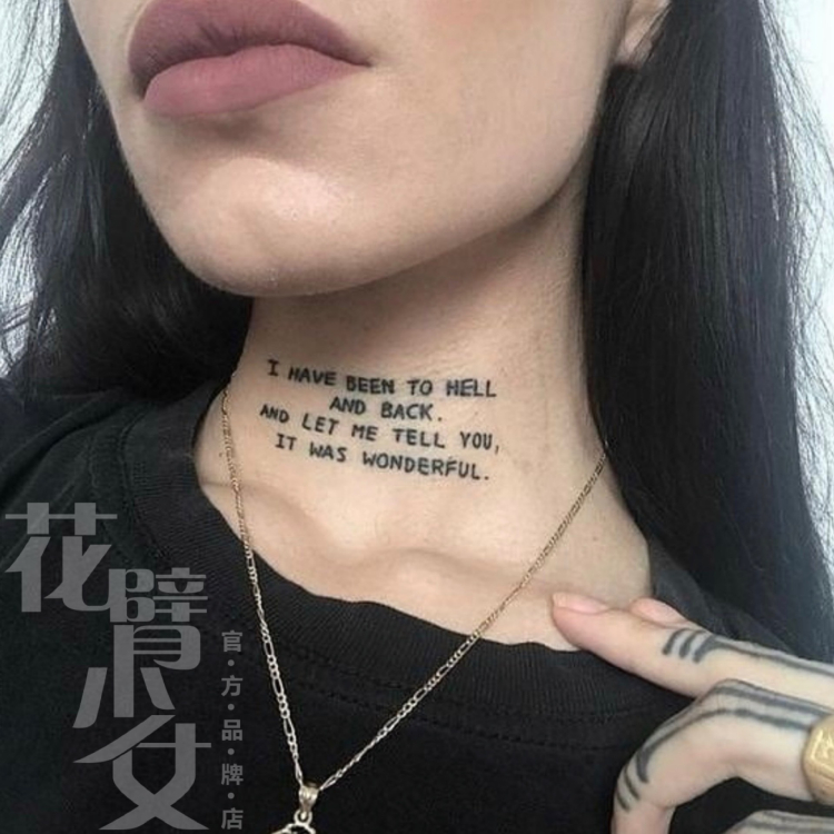 花臂少女tattoo 暗黑系黑白脖子英文字母文字纹身贴 刺青防水