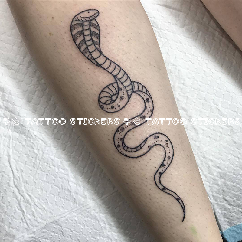 眼镜蛇纹身贴防水男女持久个性仿真手臂小腿刺青ins风简约黑白蛇