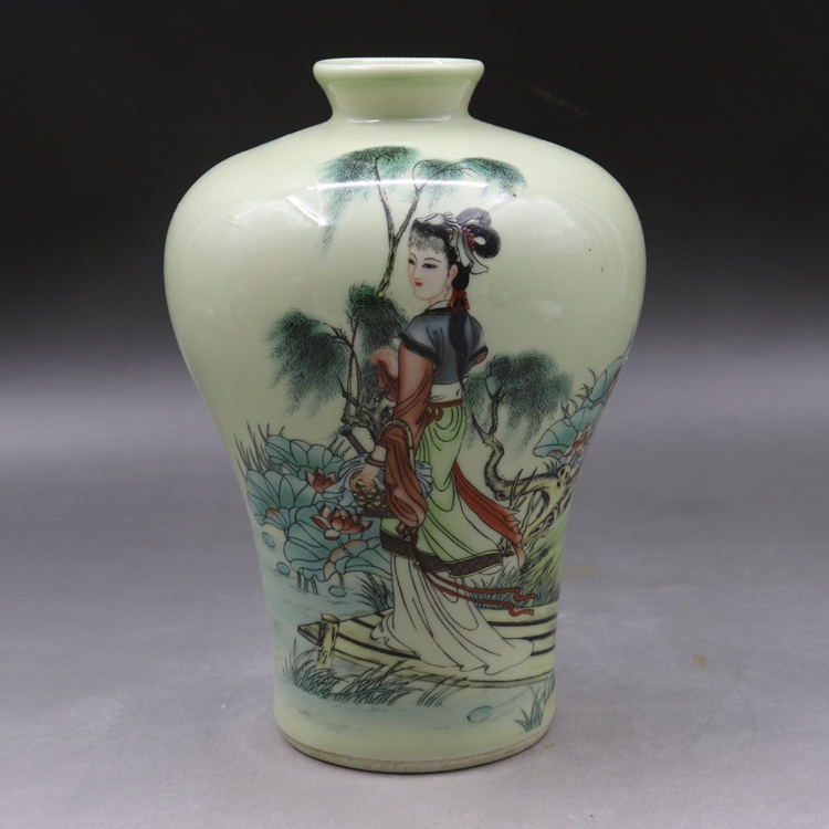 清同治款粉彩美人仕女图梅瓶 仿古瓷器 古玩古董家居摆件珍品收藏
