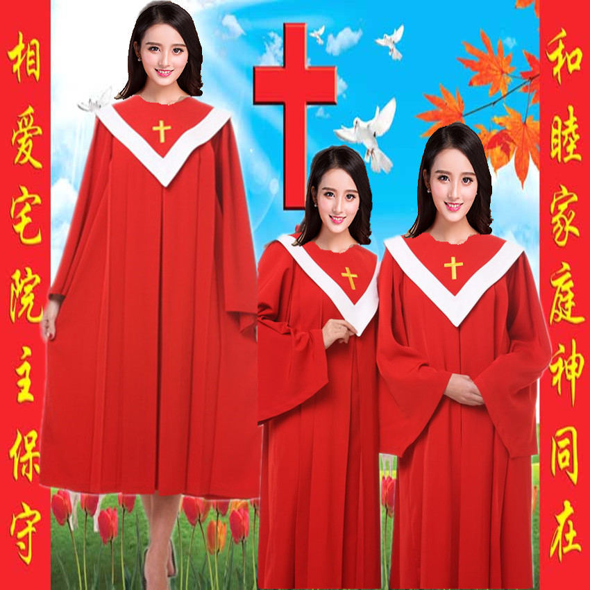基督教圣诗服班服圣诞节圣衣红色圣诗服基督徒服装教会诗班唱诗袍