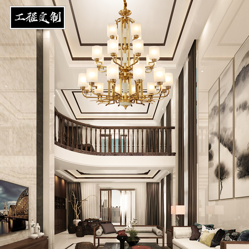 现代新中式全铜吊灯复式楼客厅楼中楼别墅跃层三层工程定制大吊灯