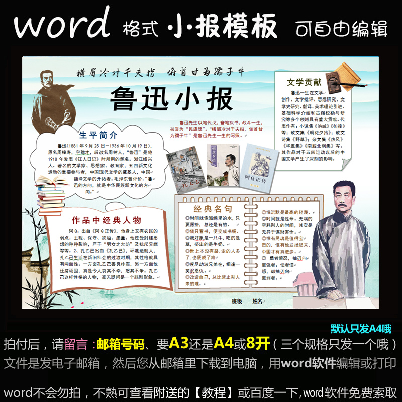 m101电子小报word模版手抄报文化名人小报鲁迅简报