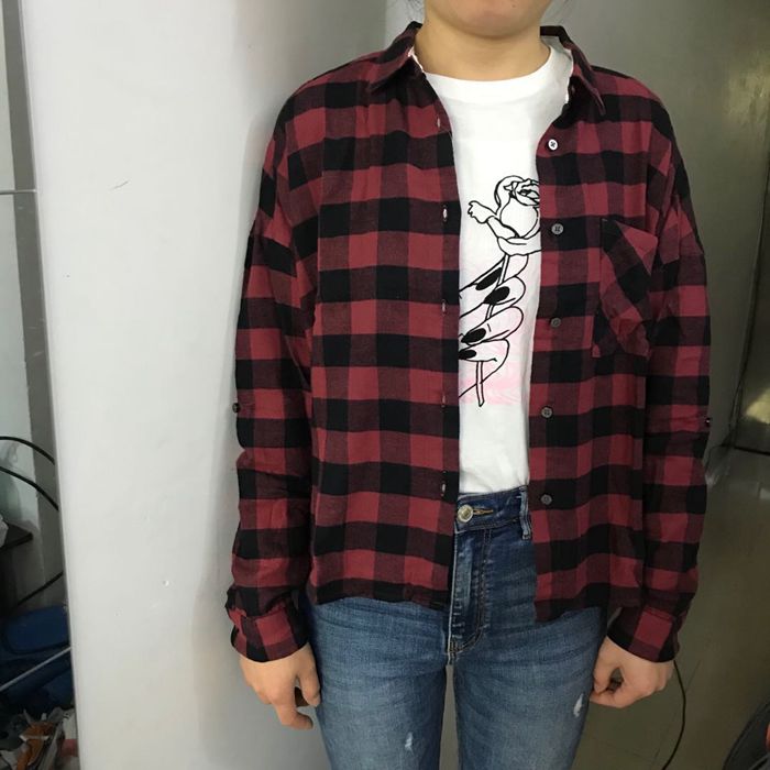 baleno/班尼路甜美长袖格子衬衫女宽松休闲百搭学院风衬衣