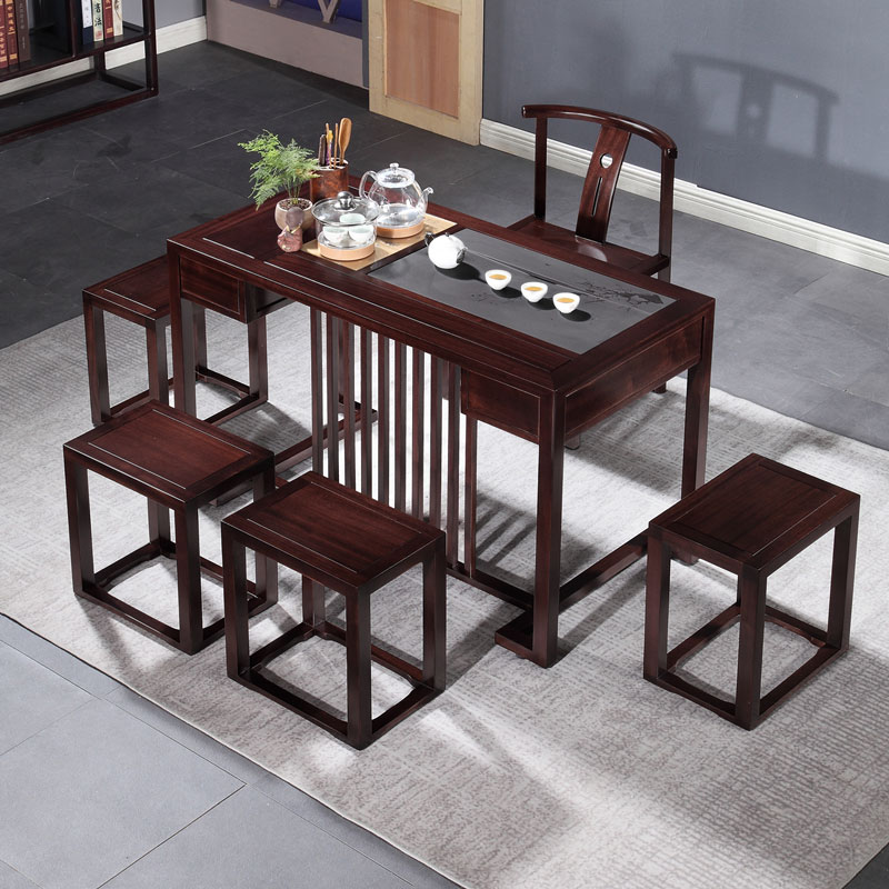 新中式乌金石茶桌椅组合小户型家用茶台阳台禅意简约现代功夫茶桌