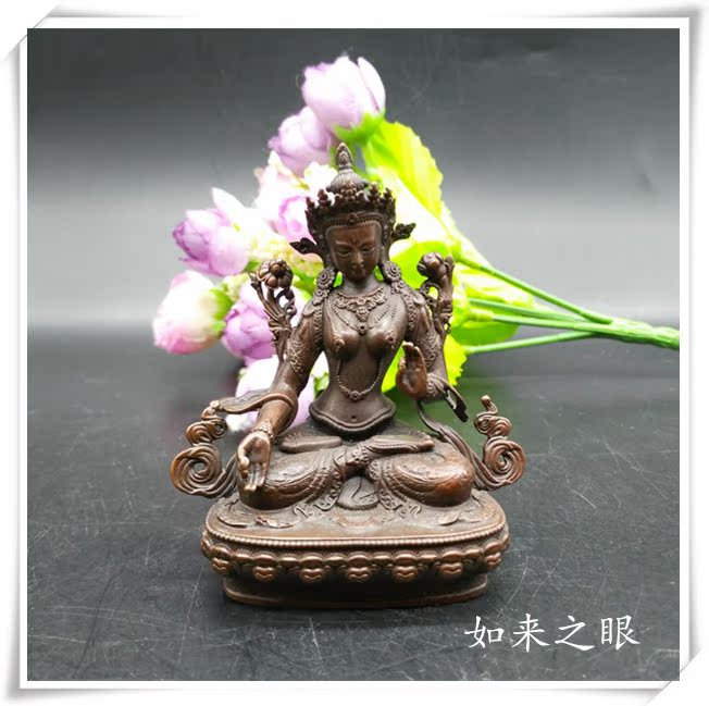 7cm精工级 台湾纯铜仿古密宗随身小佛像 白度母(卓玛)可装藏