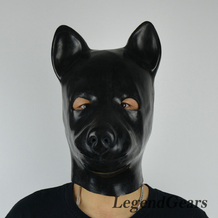 100%纯乳胶狗头套黑色狗狗面具3d模具乳胶动物头