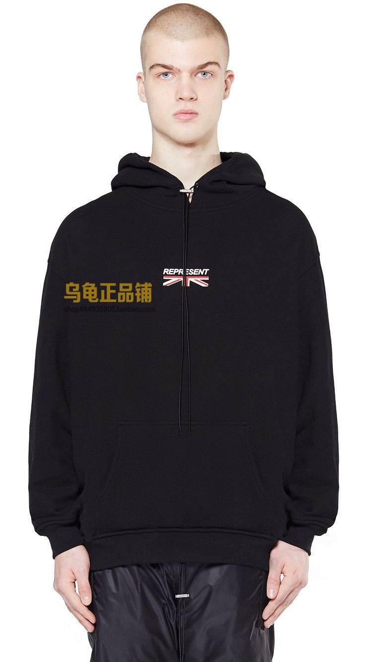 represent 2018aw 英国国旗logo印花男女调节绳帽卫衣