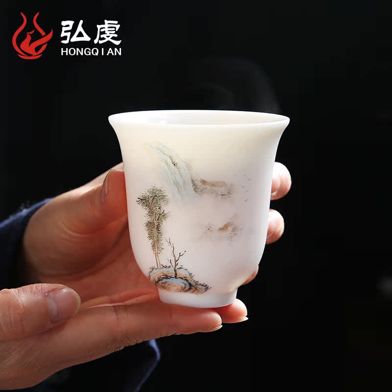 手绘茶杯主人杯单杯茶具套装白玉瓷羊脂玉瓷优质高岭土玉兰品茗杯