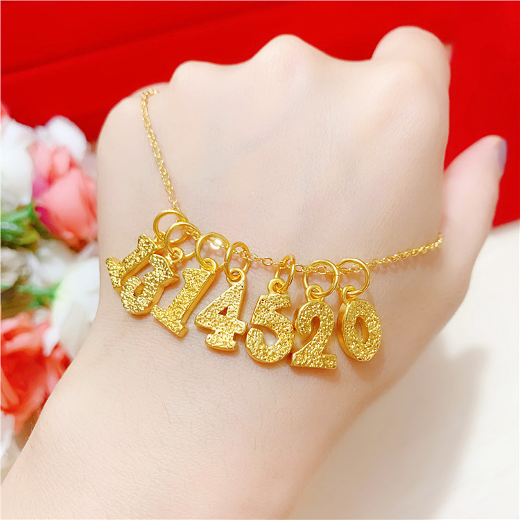 越南沙金项链女520 1314 个性数字 字母项链镀黄金色项链沙金饰品