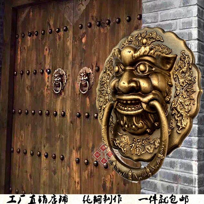 中式仿古铜门环老式门环扣纯铜兽头复古装饰古典小拉手大门铜配件