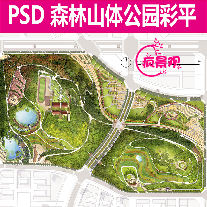 cp30森林公园ps彩色总平面图psd植物素材山体山地公园彩平图分层