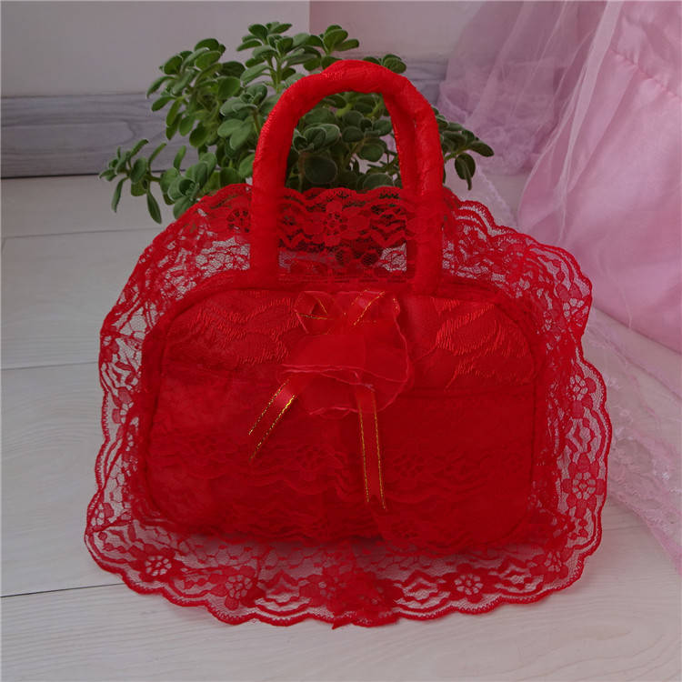 伴娘手提包袋大红色蕾丝女包婚礼用品结婚包装红包新款新娘包包婚