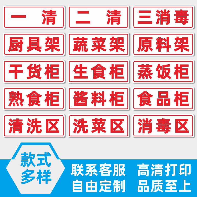 厨房饭店饭馆卫生检查分类标牌标示牌提示牌已消毒未消毒禁止吸烟小心