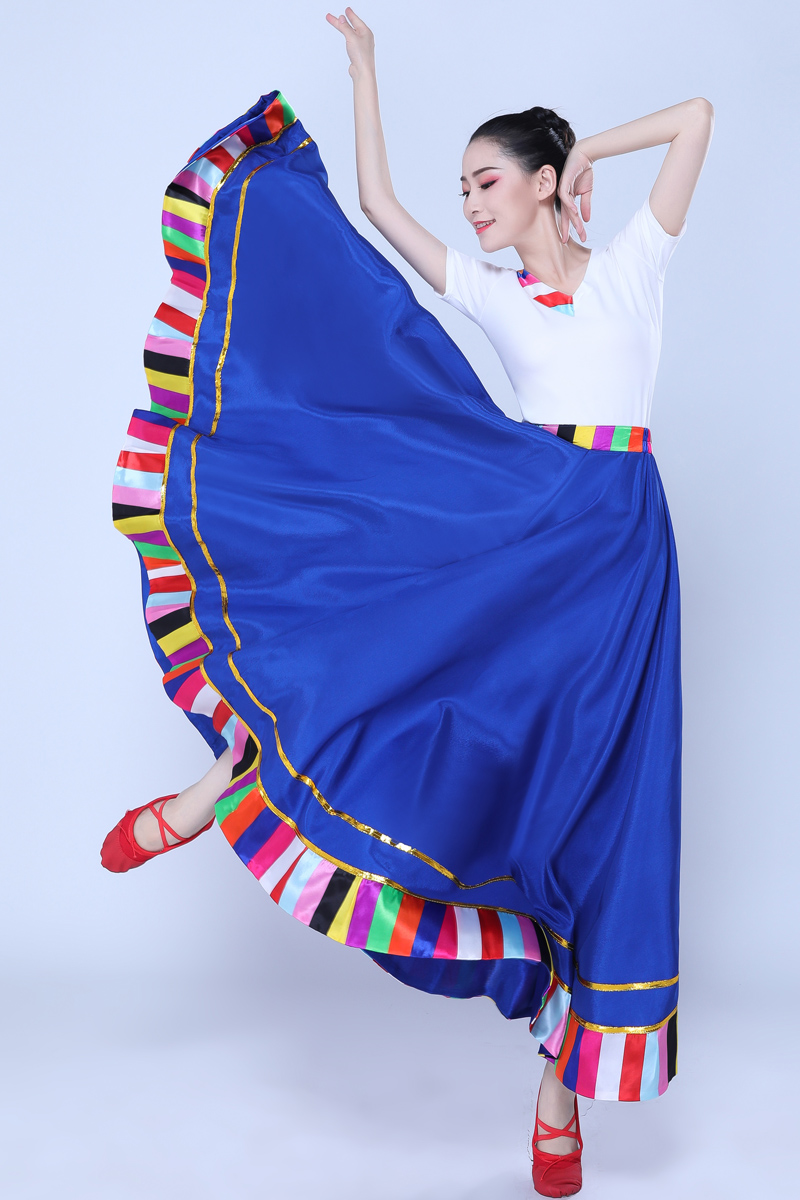 藏族半身裙藏式民族风广场舞蹈演出服装女练功大摆裙臧族练习裙子