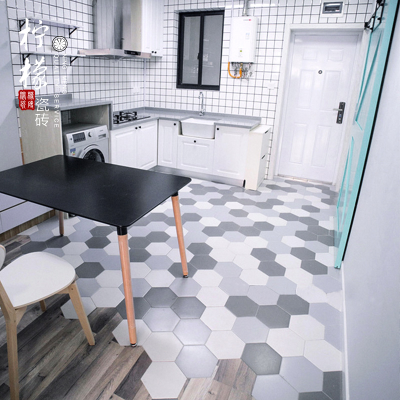 北欧六角砖厨房卫生间防滑白6角砖 瓷砖防滑地砖浴室六边形墙砖