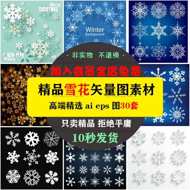 合集 冬天雪花冰花样式花纹图片 圣诞节装饰eps矢量设计素材