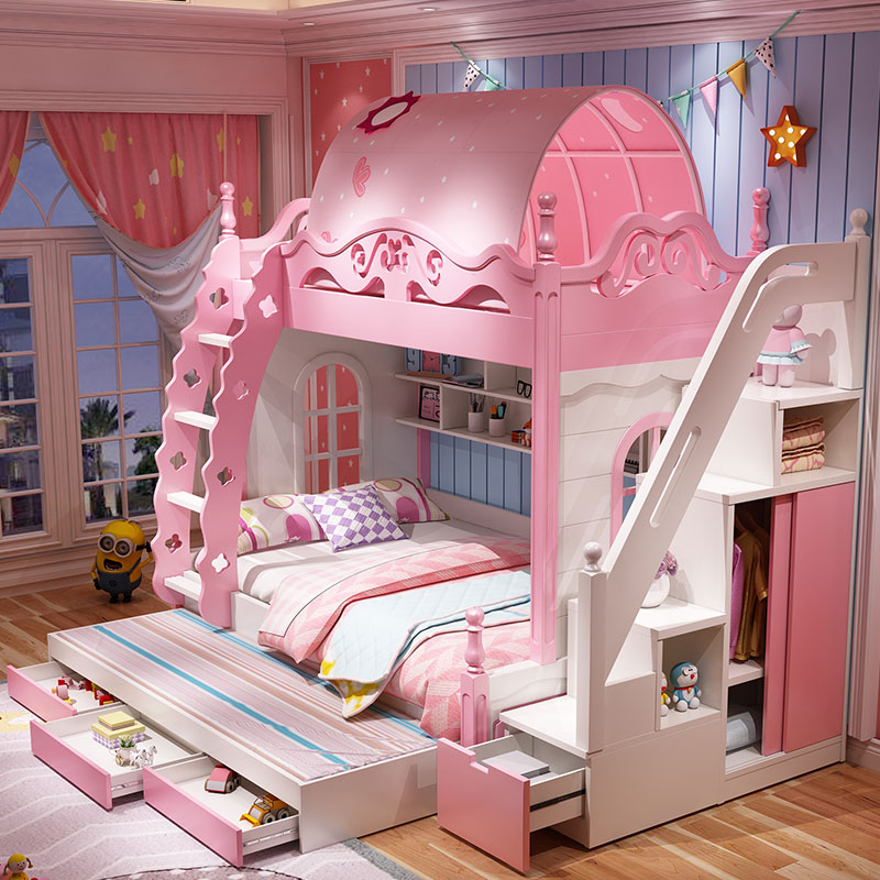 儿童床女孩上下床公主城堡梦幻双层床两层小户型多功能衣柜上下床