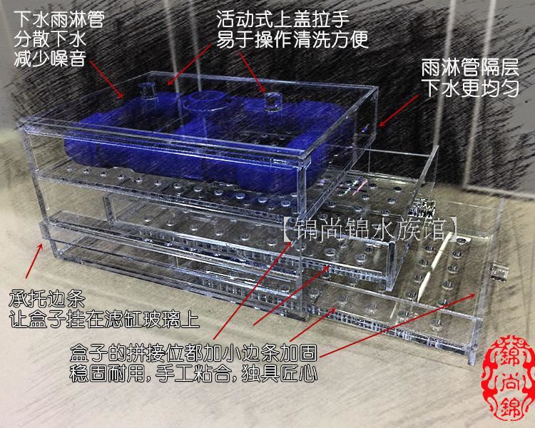 订制过滤乾湿分离抽屉盒鱼缸亚克力盒设计双层下水式溢流盒滴滤盒