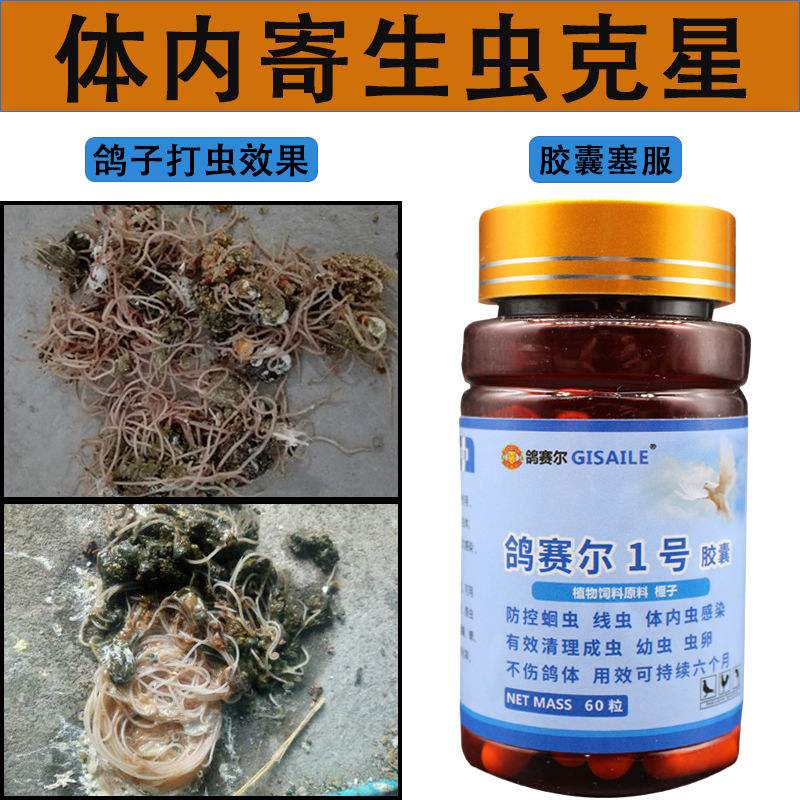 新款 鸽子驱虫药1号胶囊60粒蛔虫线虫体内虫信鸽打虫药毛滴虫鸟药