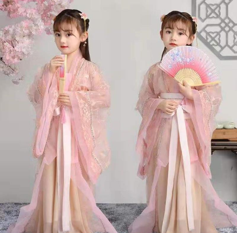 儿童汉服女童古装超仙薄款拖尾童装女孩夏季古代小孩子2020年白色