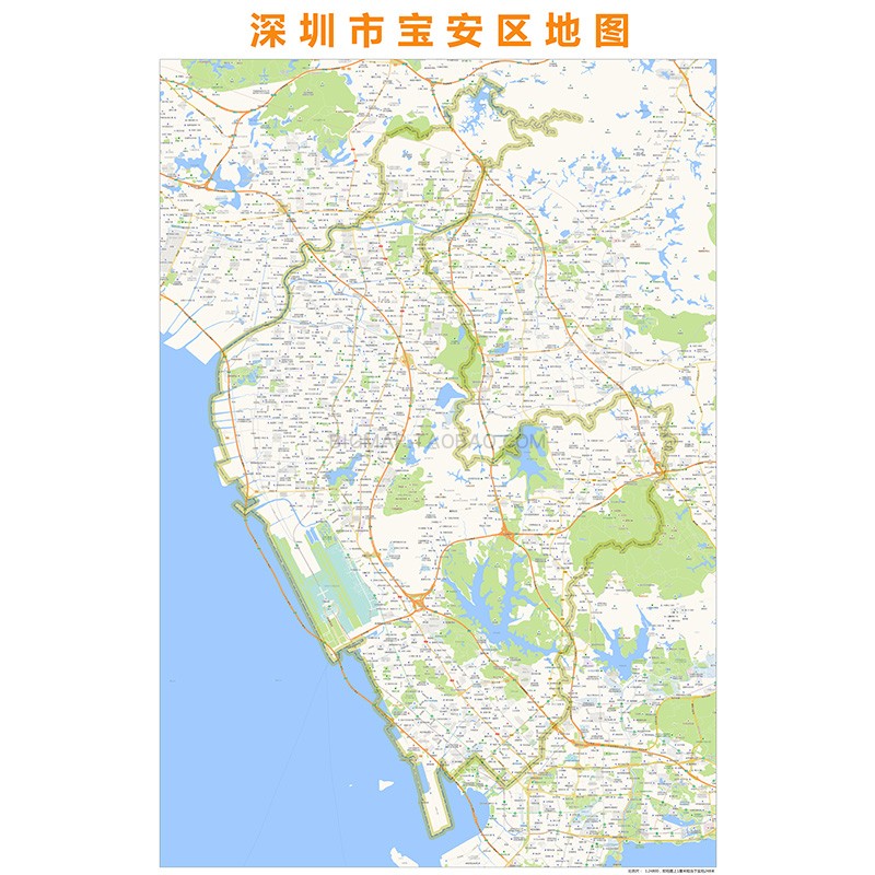 深圳市宝安区地图高清定制2019 城市街道交通卫星办公会议室挂图
