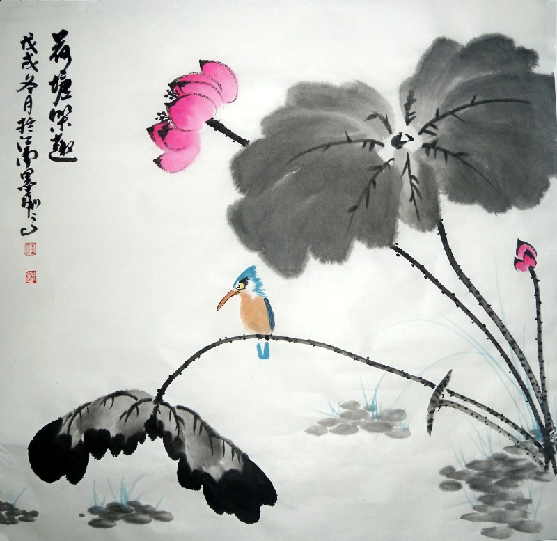 水墨国画荷花纯手绘写意花鸟画荷花四尺斗方支持私人定制代画作品