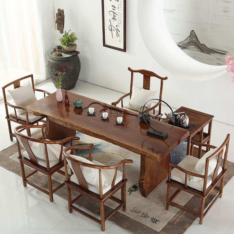 茶桌椅组合实木茶台1米8茶桌茶座桌椅套装商用办公室茶具桌子一体
